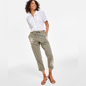 Style & Co. Olive Chinos with Floral Embroidery